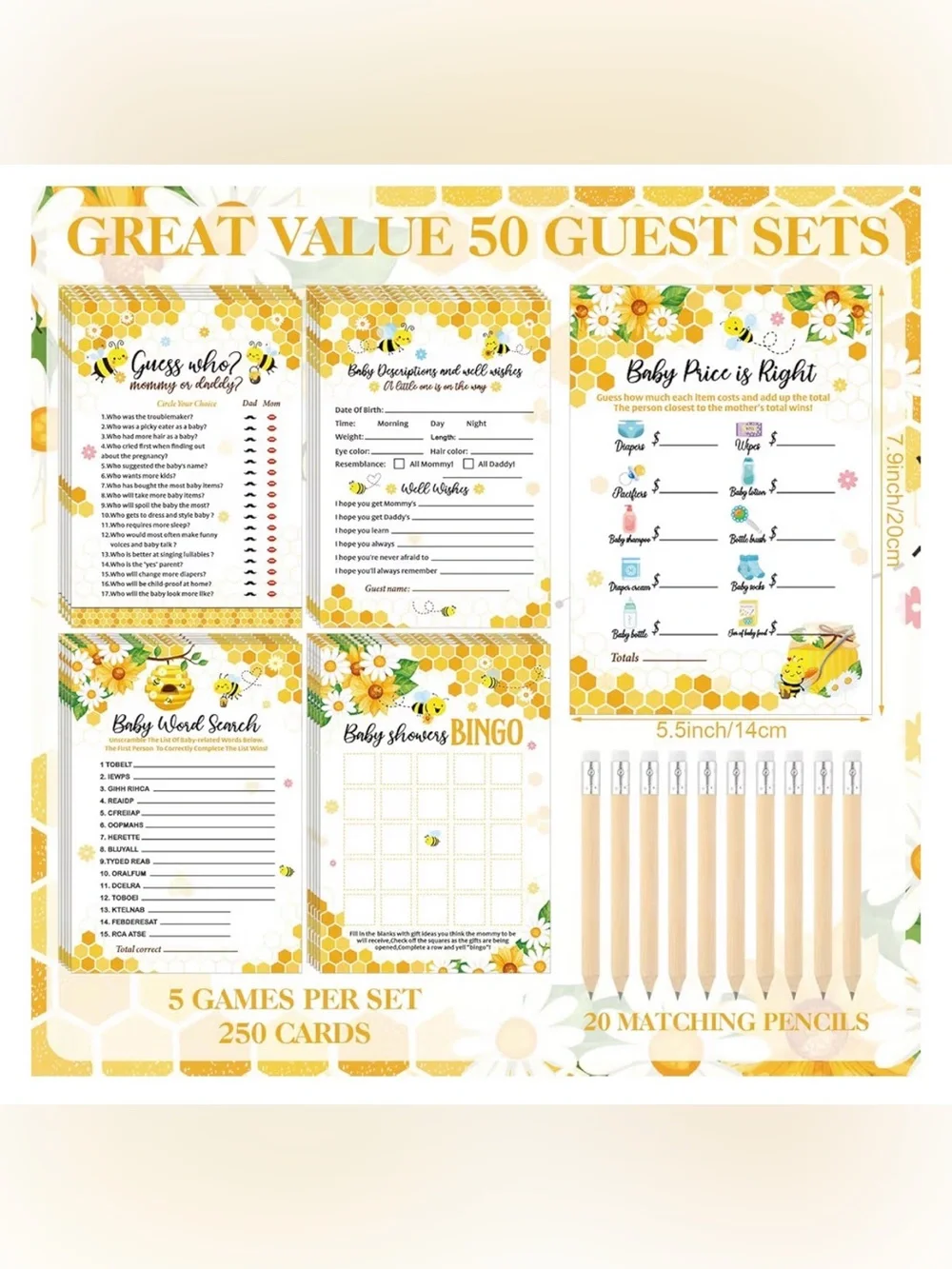 Honey Bee-Themed Baby Shower Game Kit